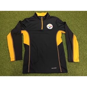 Majestic Pittsburgh Steelers Football Shirt Mens Small Black Yellow Quarter Zip